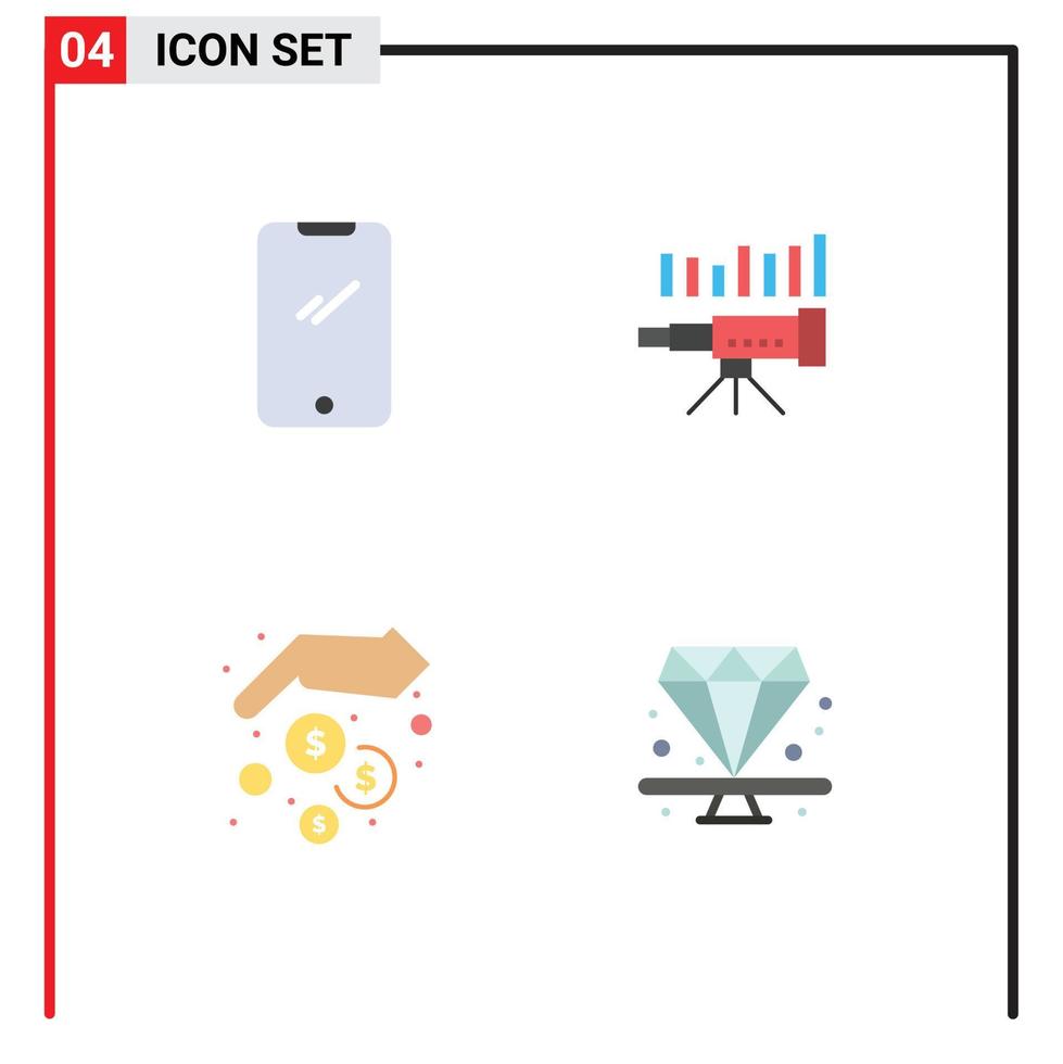 Group of 4 Modern Flat Icons Set for phone market android business vision Editable Vector Design Elements