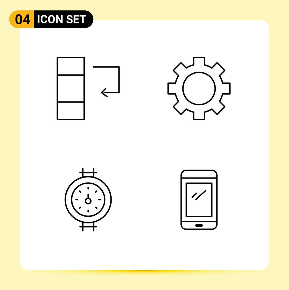 Set of 4 Modern UI Icons Symbols Signs for column pipe devices technology smart phone Editable Vector Design Elements