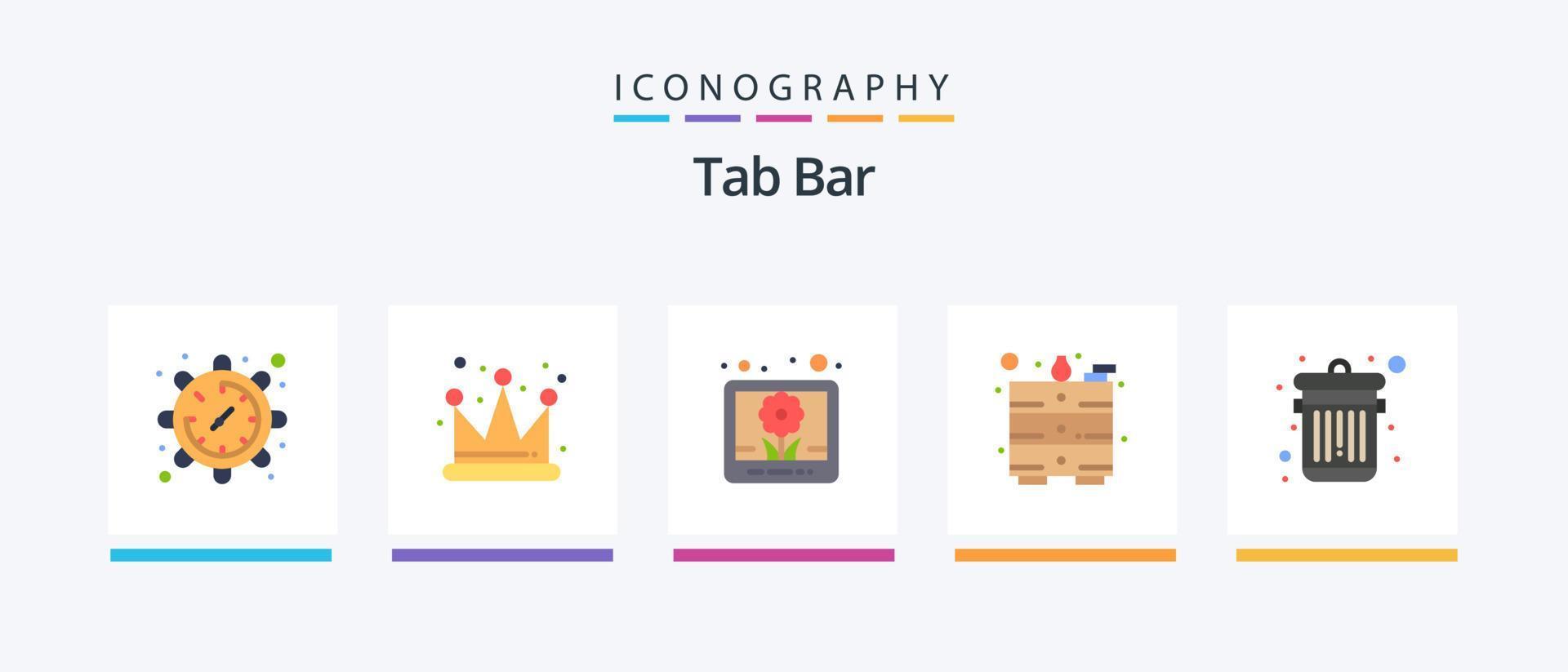 Tab Bar Flat 5 Icon Pack Including . trash. picture. dustbin. table. Creative Icons Design vector