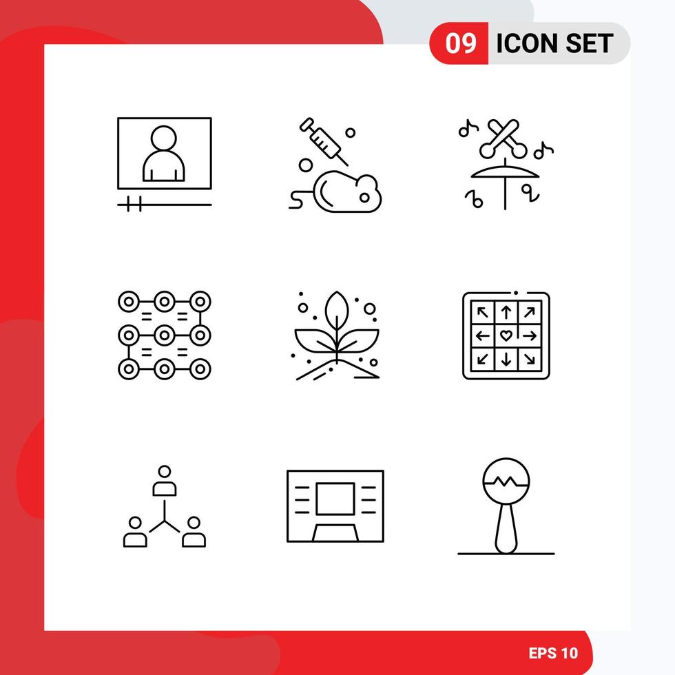 Set of 9 Modern UI Icons Symbols Signs for dancing plant music grow protection Editable Vector Design Elements