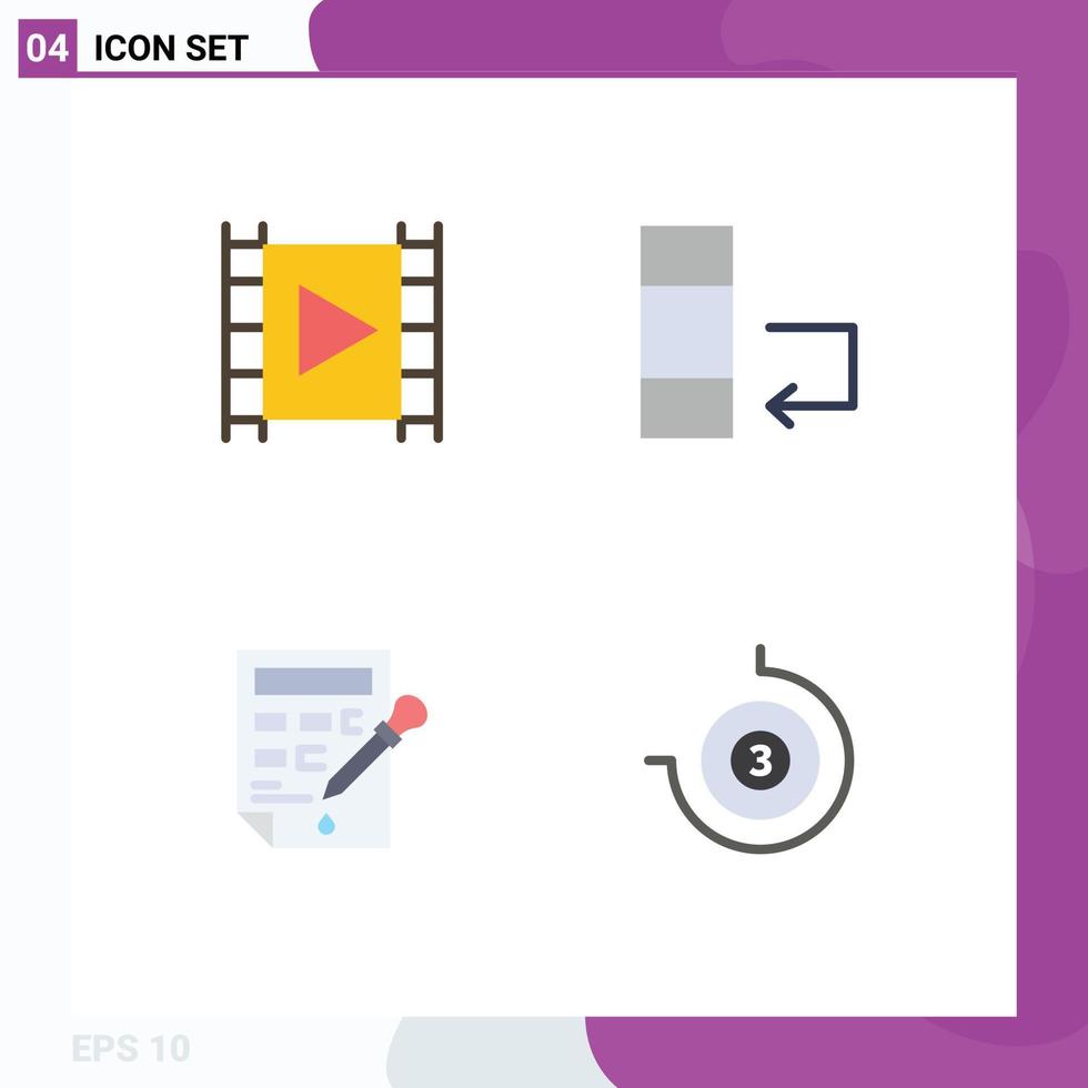 Stock Vector Icon Pack of 4 Line Signs and Symbols for media color bucket player data color fill Editable Vector Design Elements