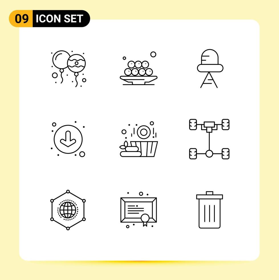 Pictogram Set of 9 Simple Outlines of basket sauna ramadan down arrows Editable Vector Design Elements