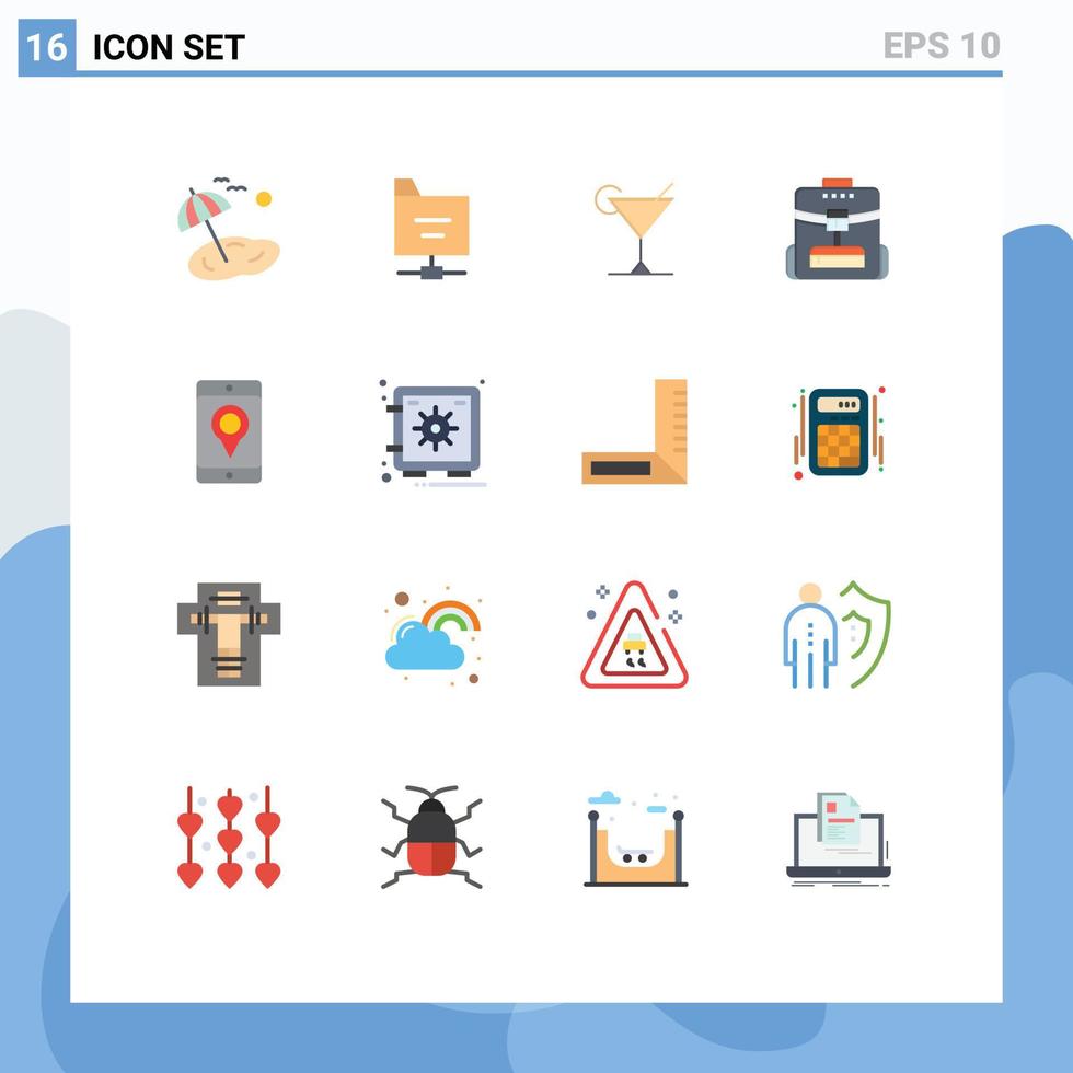 Universal Icon Symbols Group of 16 Modern Flat Colors of beach lemon spring server backbag Editable Pack of Creative Vector Design Elements