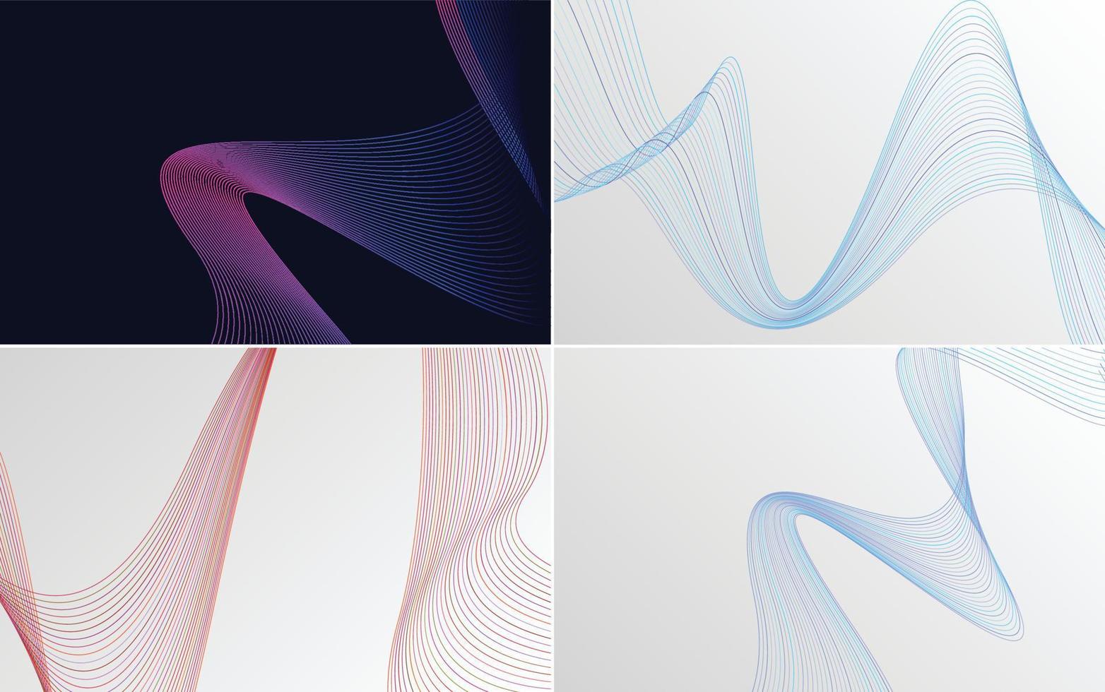 Set of 4 geometric wave pattern background Abstract waving line vector
