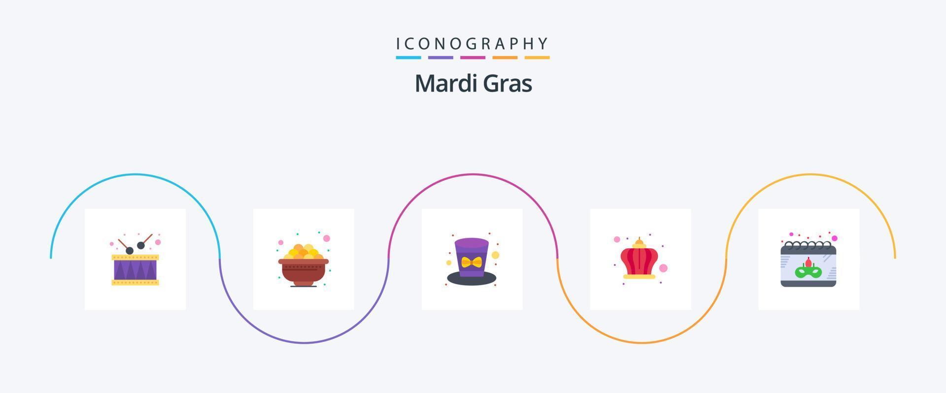 Mardi Gras Flat 5 Icon Pack Including date. day. celebration. king. corona vector