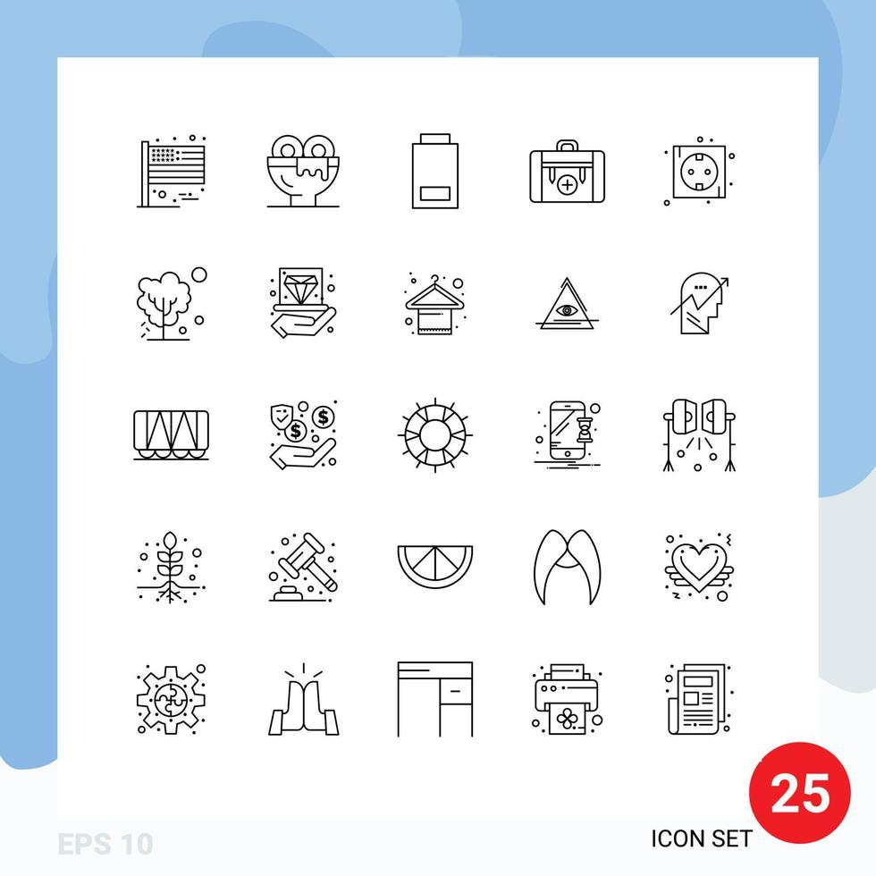 Set of 25 Modern UI Icons Symbols Signs for luggage health lunch camping status Editable Vector Design Elements
