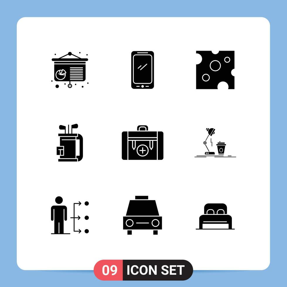 conjunto de 9 iconos de interfaz de usuario modernos signos de símbolos para bolsa de equipo de queso de golf elementos de diseño vectorial editables vector