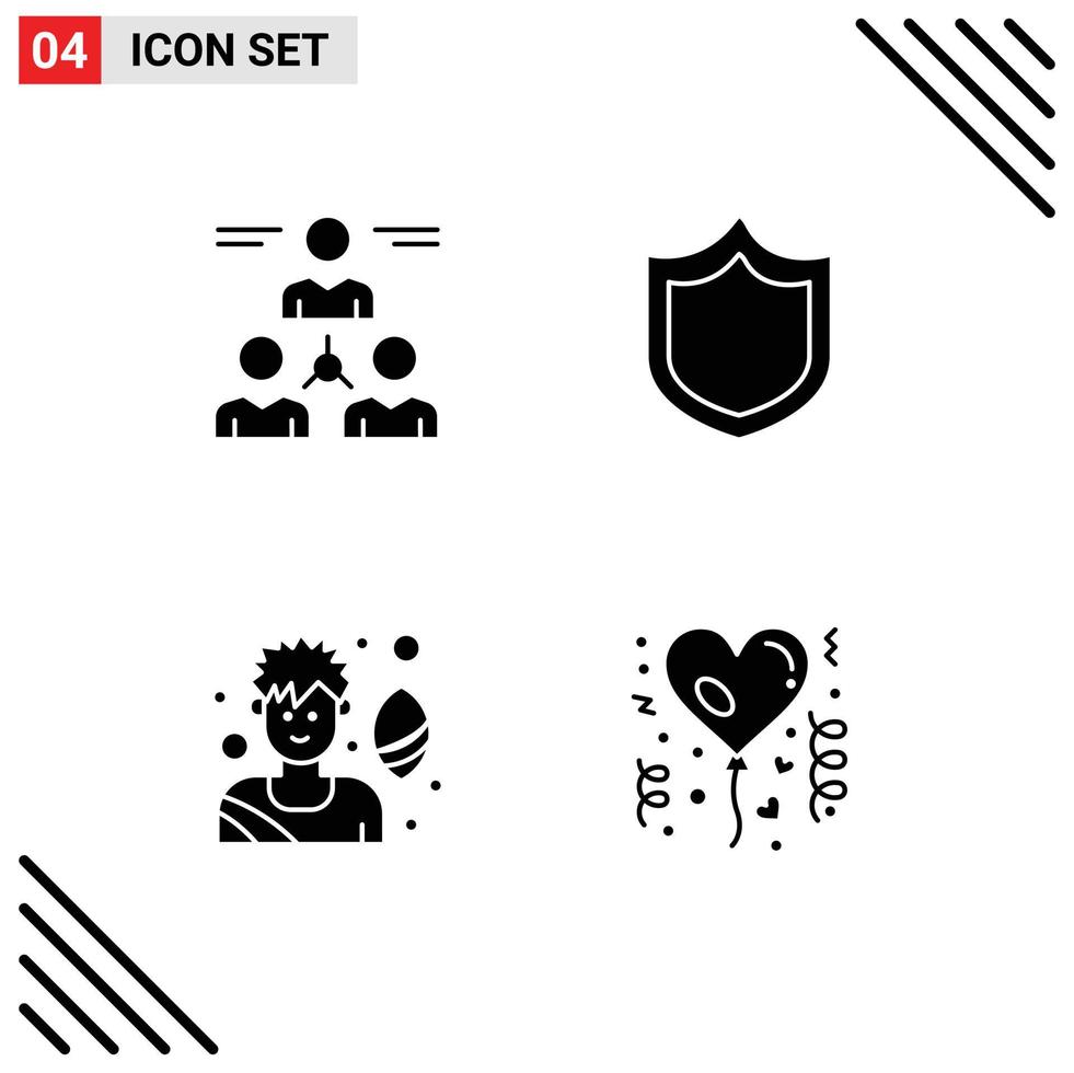 Pack of 4 Modern Solid Glyphs Signs and Symbols for Web Print Media such as connect soccer player team protection affection Editable Vector Design Elements