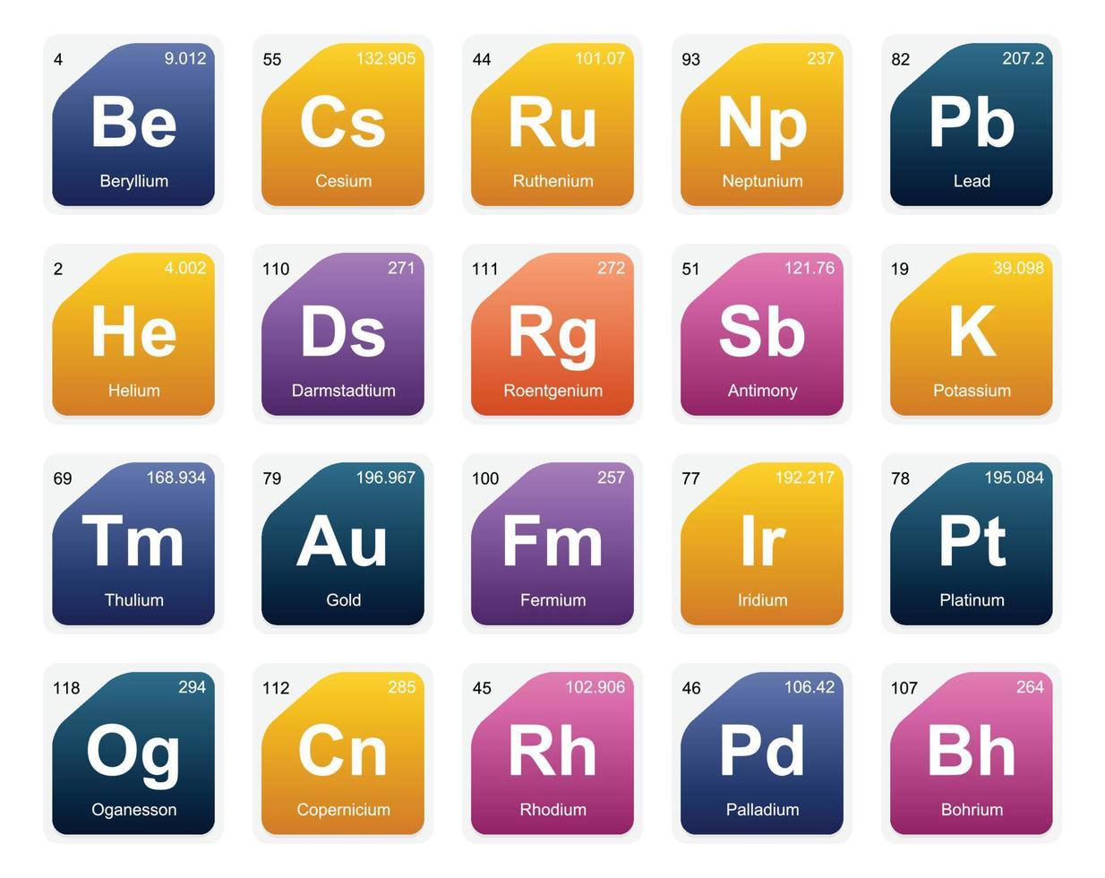 20 Preiodic table of the elements Icon Pack Design vector