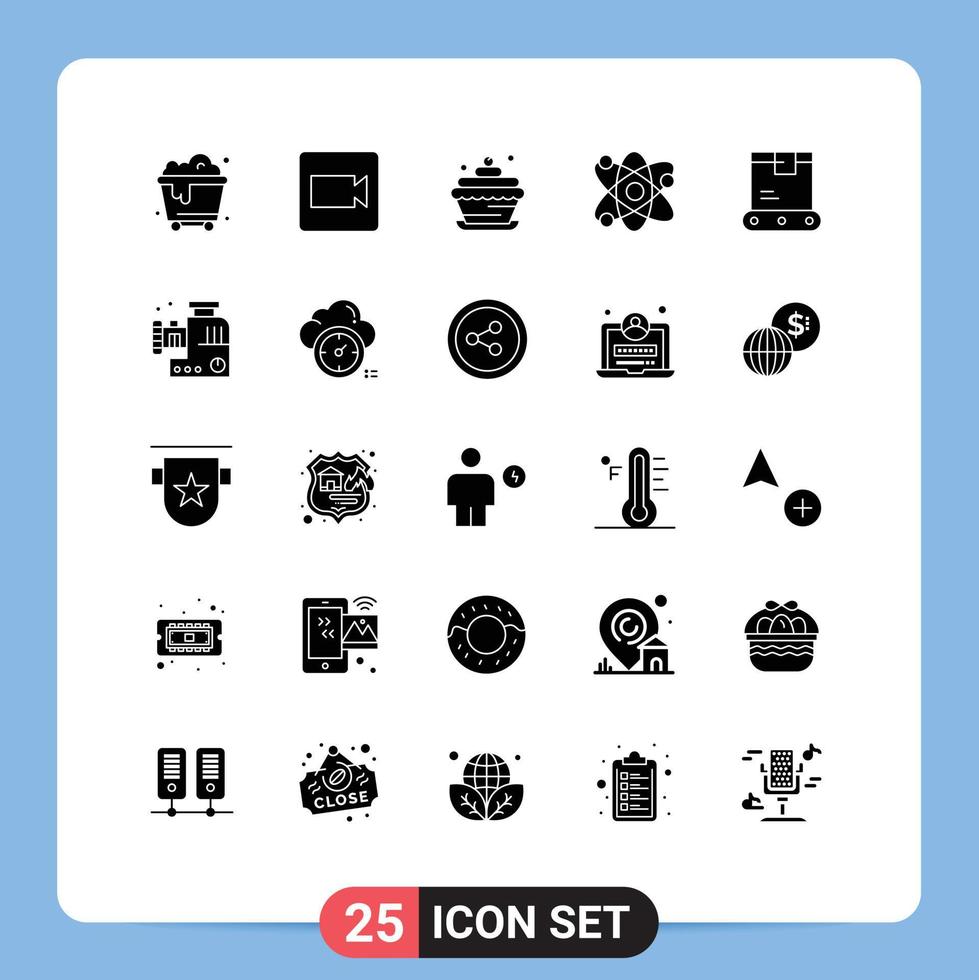 Group of 25 Modern Solid Glyphs Set for shipping factory candle delivery bio Editable Vector Design Elements