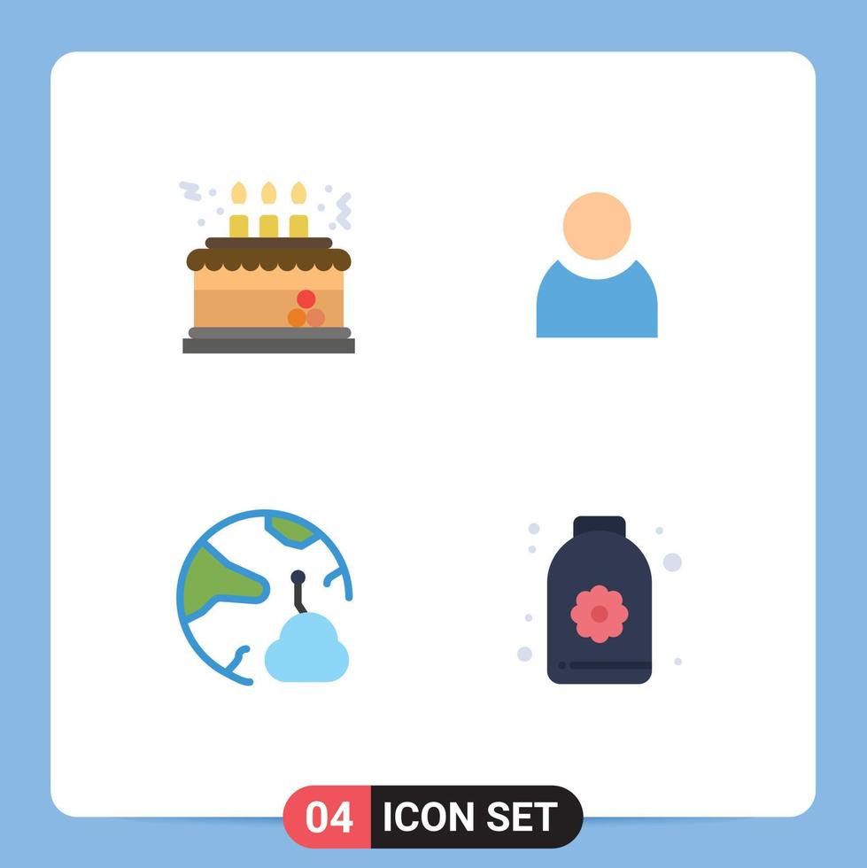 User Interface Pack of 4 Basic Flat Icons of birthday connect decoration user networking Editable Vector Design Elements