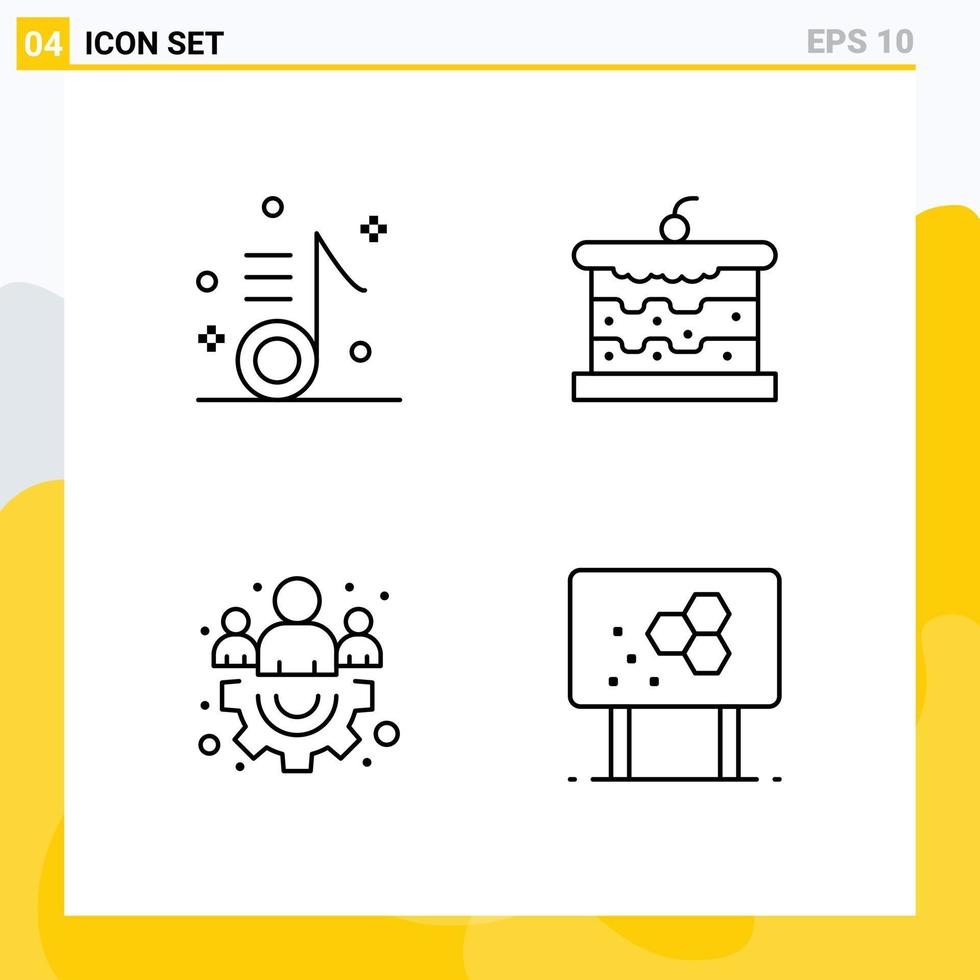 Set of 4 Commercial Filledline Flat Colors pack for audio group note bread team Editable Vector Design Elements