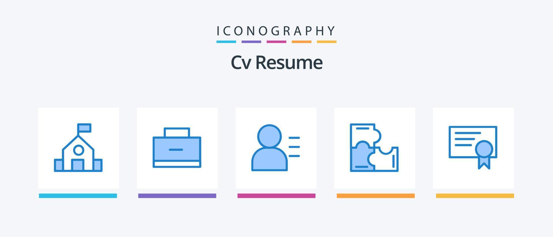 Cv Resume Blue 5 Icon Pack Including education. certificate. education. puzzle pieces. puzzle. Creative Icons Design vector