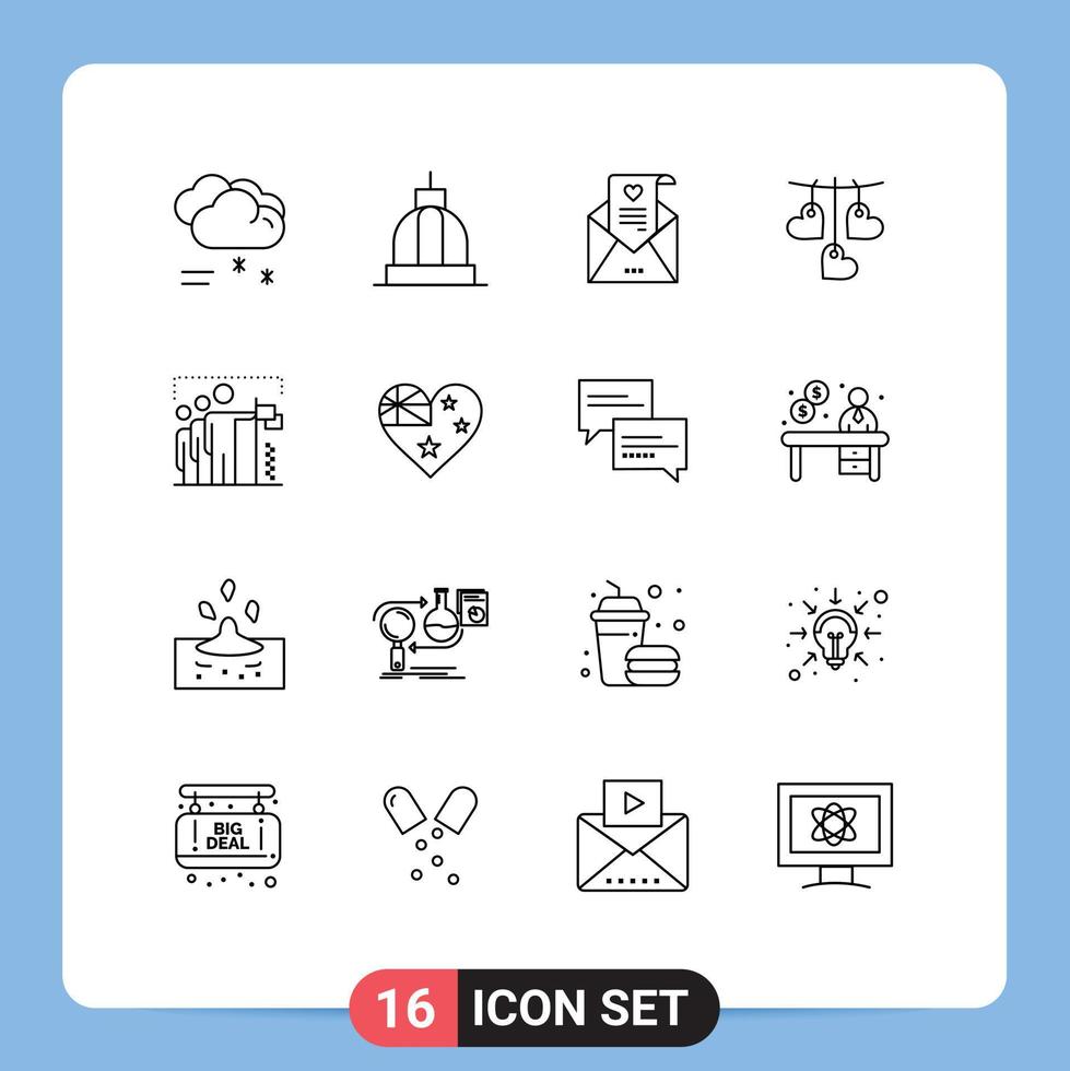 Set of 16 Modern UI Icons Symbols Signs for flag love greek valentine wedding card Editable Vector Design Elements