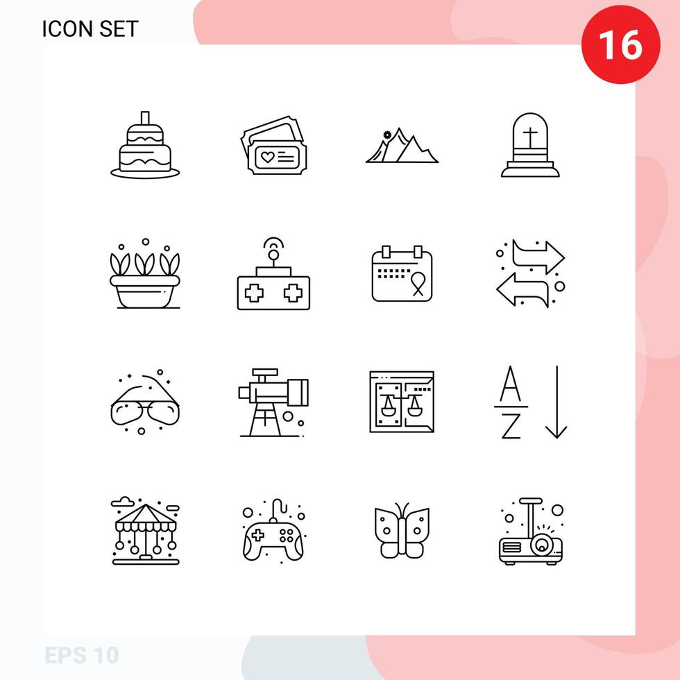 Pictogram Set of 16 Simple Outlines of growth cross hill christian sun Editable Vector Design Elements