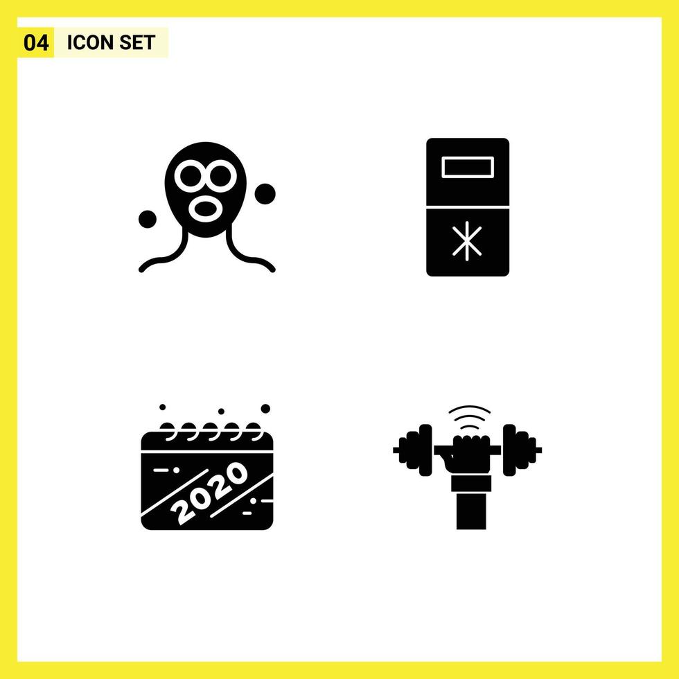 Solid Glyph Pack of 4 Universal Symbols of beauty year relaxation refrigerator dumbbell Editable Vector Design Elements