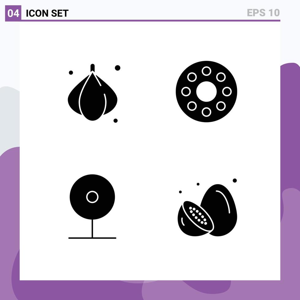Pack of 4 Modern Solid Glyphs Signs and Symbols for Web Print Media such as food play baby camera food Editable Vector Design Elements
