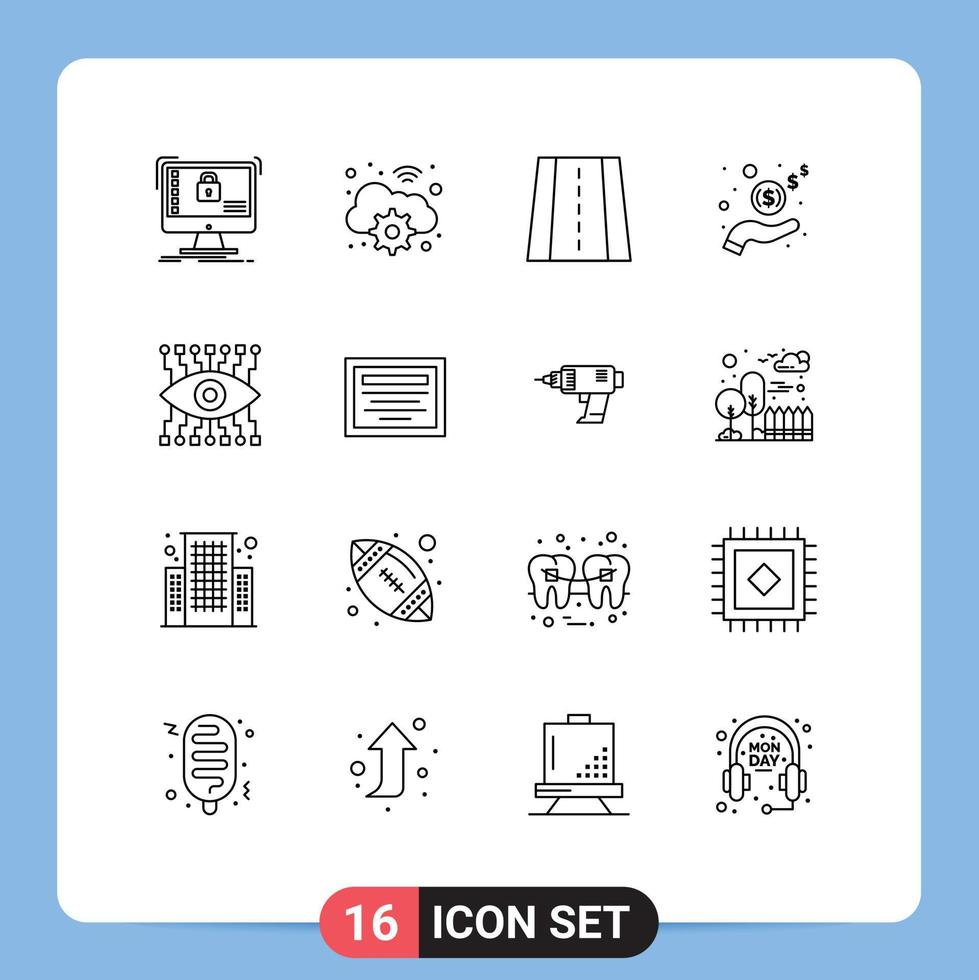 Group of 16 Outlines Signs and Symbols for watch cash digital money hand Editable Vector Design Elements