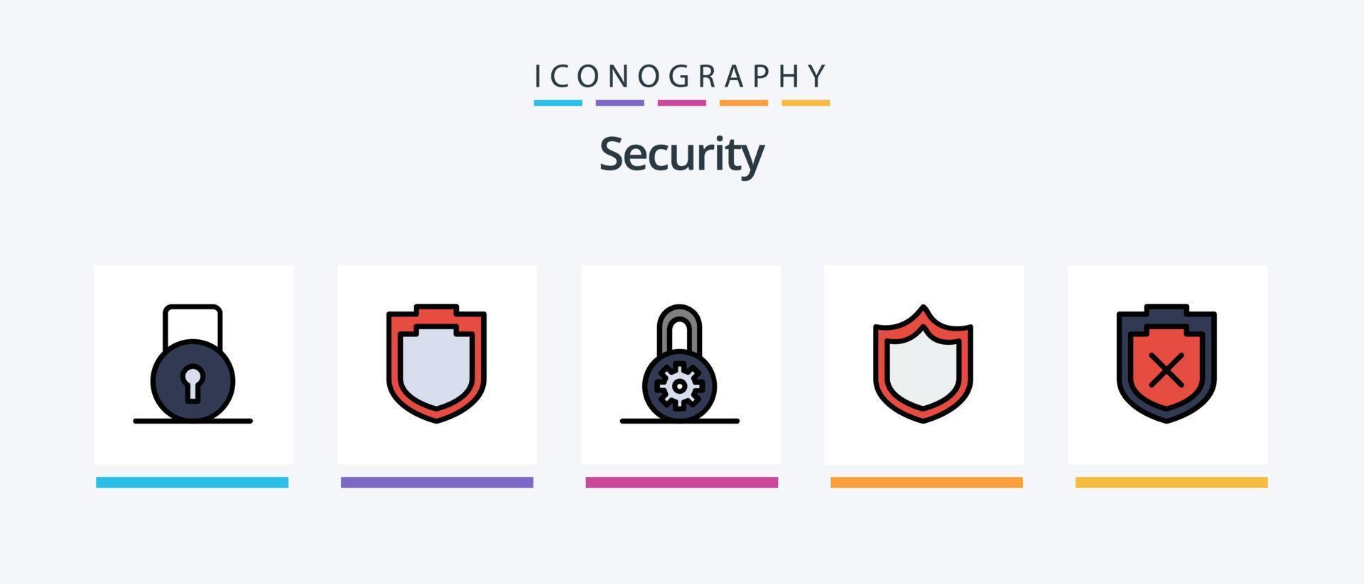 la línea de seguridad llenó el paquete de 5 íconos que incluye . proteccion. proteccion. diseño de iconos creativos vector