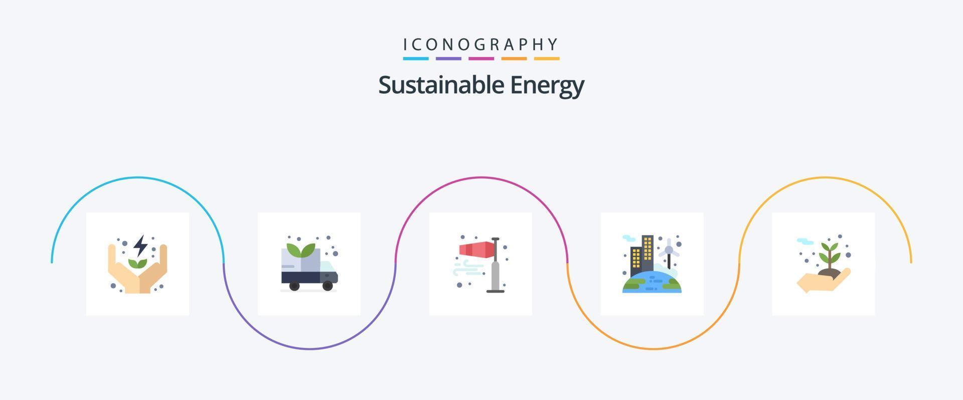 Sustainable Energy Flat 5 Icon Pack Including environment. wind. direction. solar. energy vector