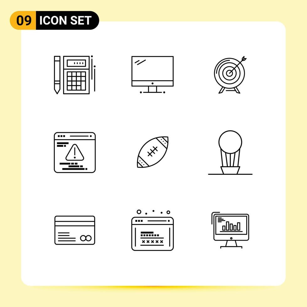Mobile Interface Outline Set of 9 Pictograms of development mission imac goal archive Editable Vector Design Elements