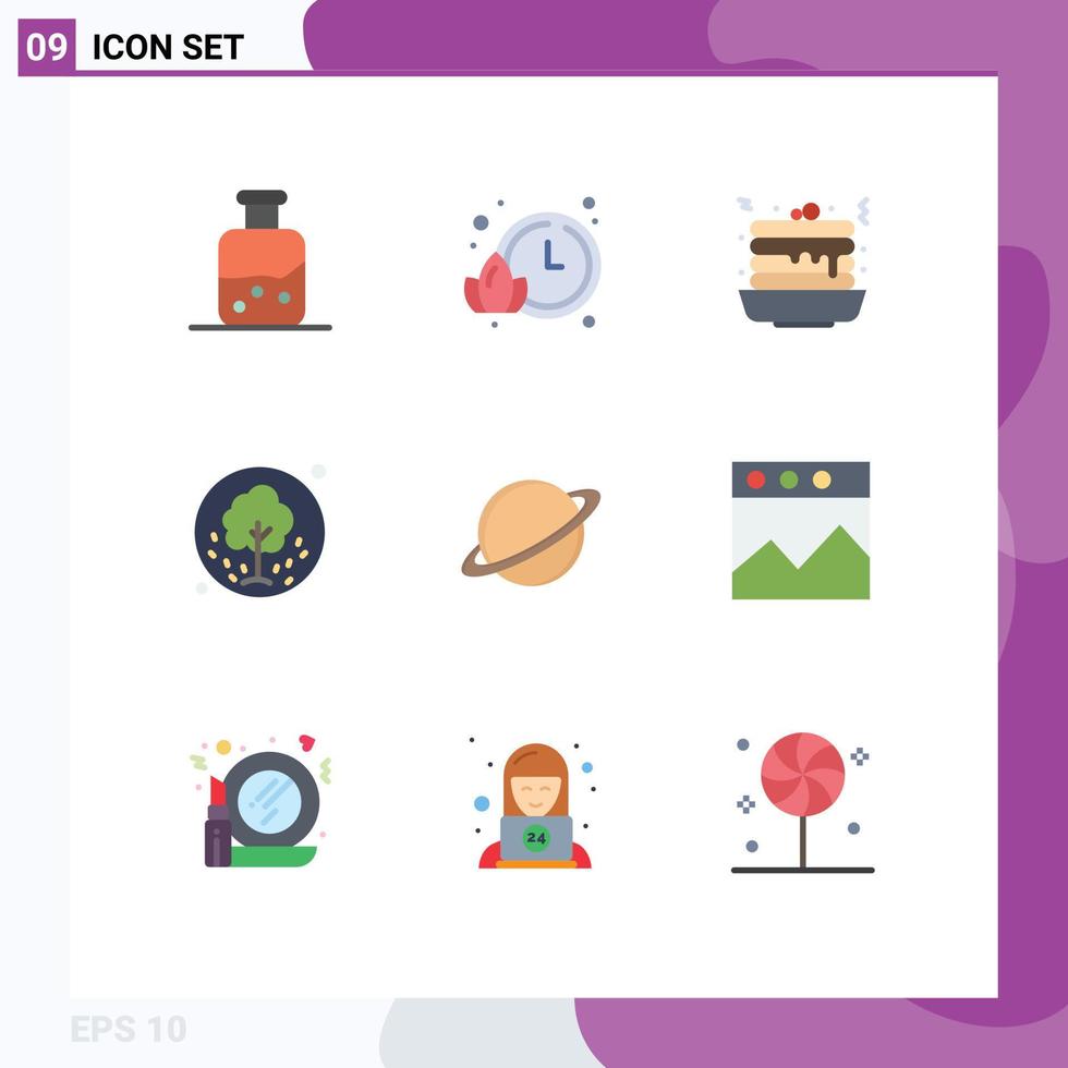 Pictogram Set of 9 Simple Flat Colors of space nature fast food summer seeds Editable Vector Design Elements