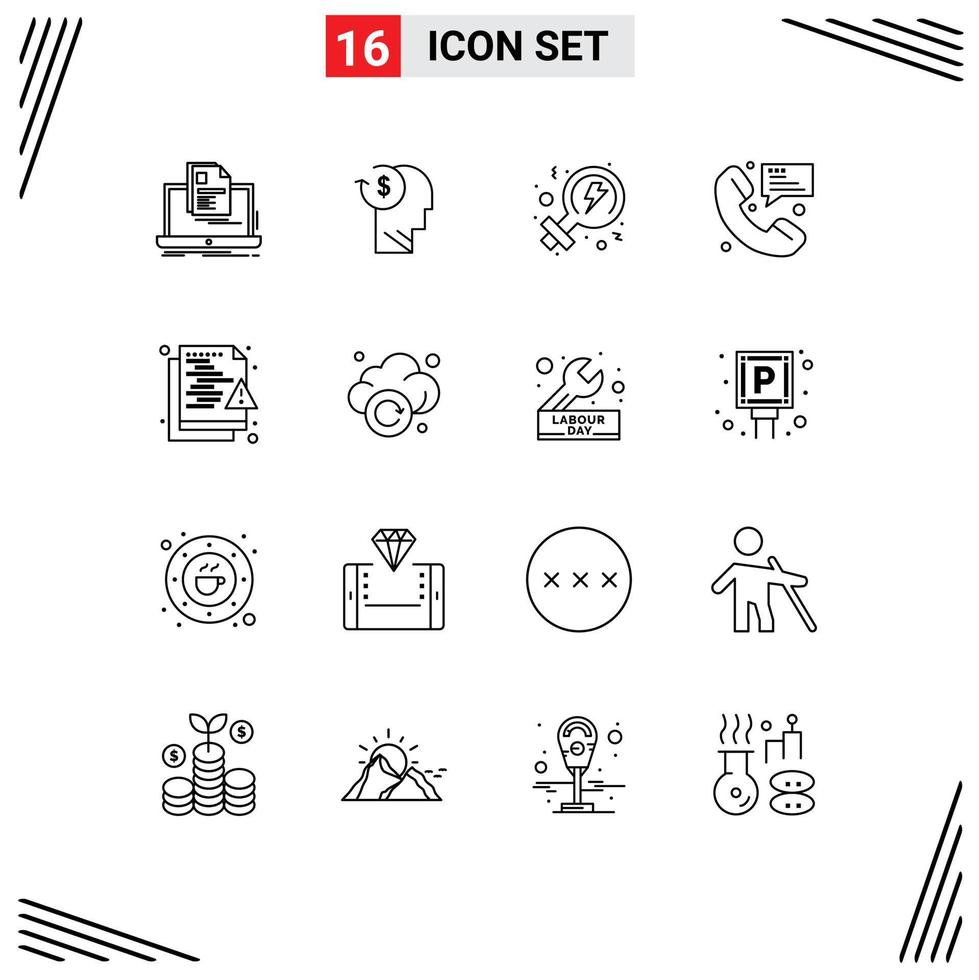 Set of 16 Vector Outlines on Grid for communication contact employee call power Editable Vector Design Elements