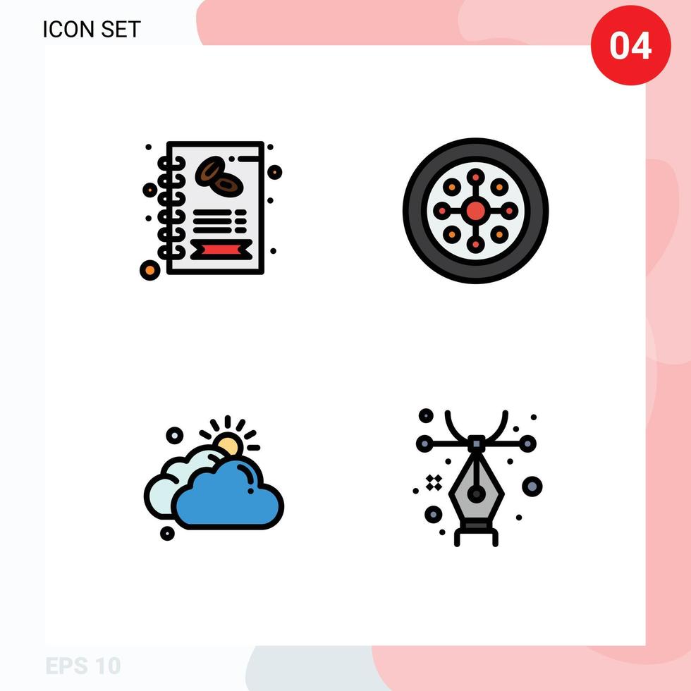 Mobile Interface Filledline Flat Color Set of 4 Pictograms of business cloudy shop holiday sun Editable Vector Design Elements