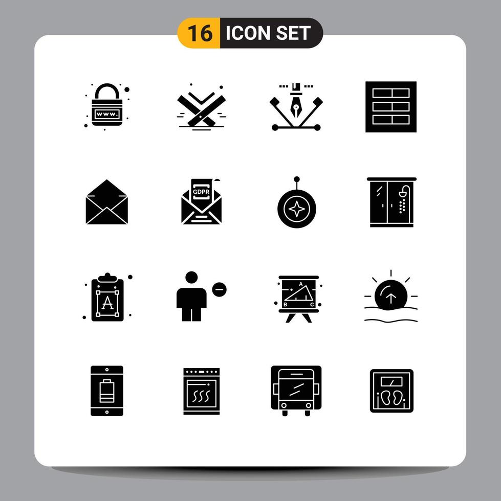 Editable Vector Line Pack of 16 Simple Solid Glyphs of ui grid islam design illustration Editable Vector Design Elements