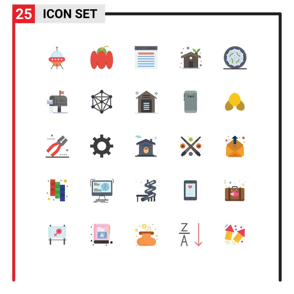 Flat Color Pack of 25 Universal Symbols of greenhouse eco house vegetables eco home search Editable Vector Design Elements