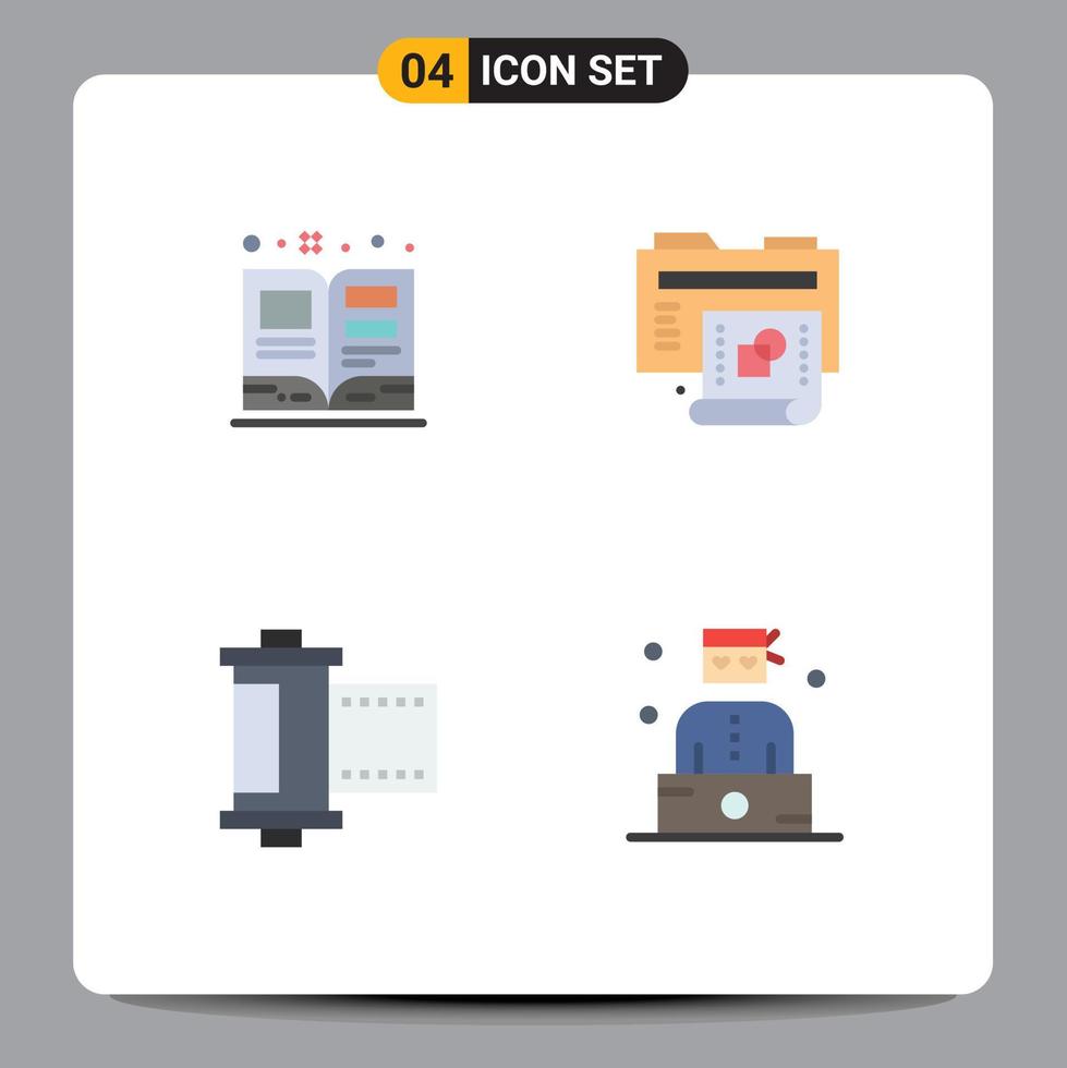 Set of 4 Modern UI Icons Symbols Signs for art film textbook new roll Editable Vector Design Elements
