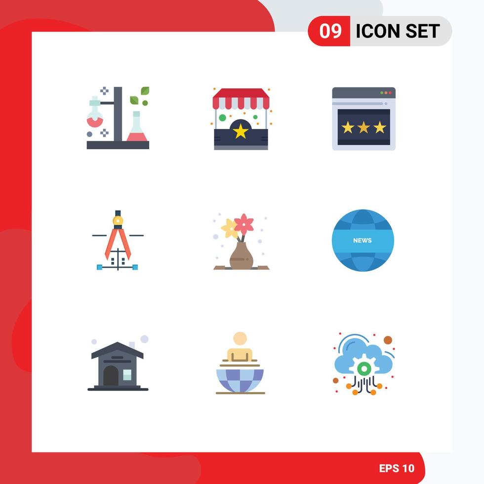 Group of 9 Flat Colors Signs and Symbols for art engineering stand education compass Editable Vector Design Elements