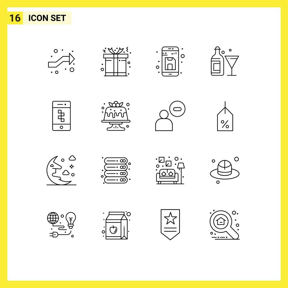 Pictogram Set of 16 Simple Outlines of communications wine document bottle glass Editable Vector Design Elements