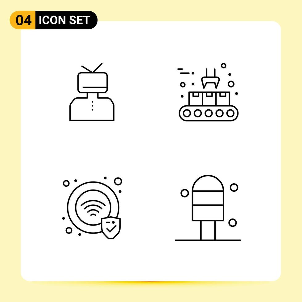 4 User Interface Line Pack of modern Signs and Symbols of affirmation protection happy conveyor belt wifi Editable Vector Design Elements