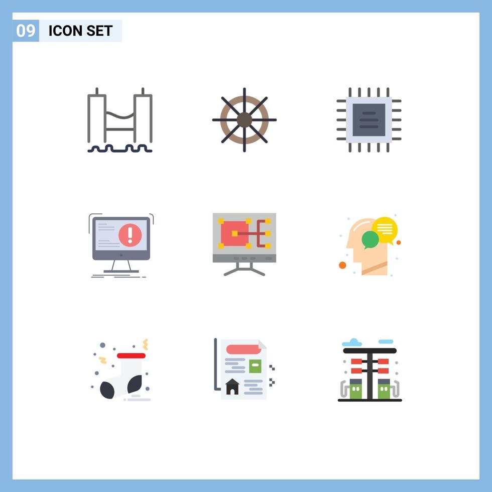 Group of 9 Modern Flat Colors Set for computer computer wheel attack alert Editable Vector Design Elements