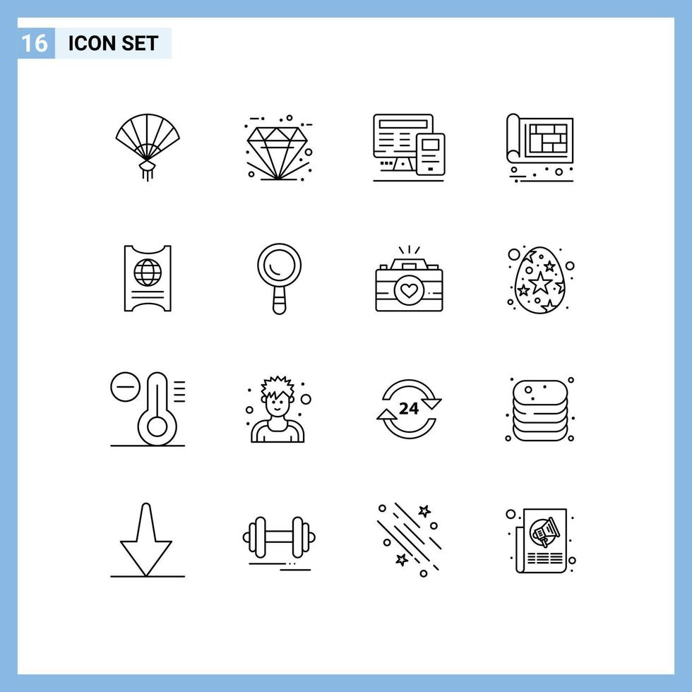 Set of 16 Modern UI Icons Symbols Signs for engineer construction shopping building calculatre Editable Vector Design Elements