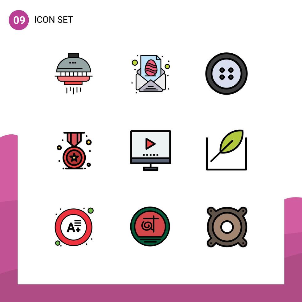 9 Thematic Vector Filledline Flat Colors and Editable Symbols of technology devices paper school badge Editable Vector Design Elements