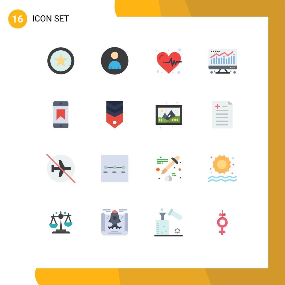 grupo de 16 signos y símbolos de colores planos para el marketing informático favorito economía médica paquete editable de elementos creativos de diseño de vectores