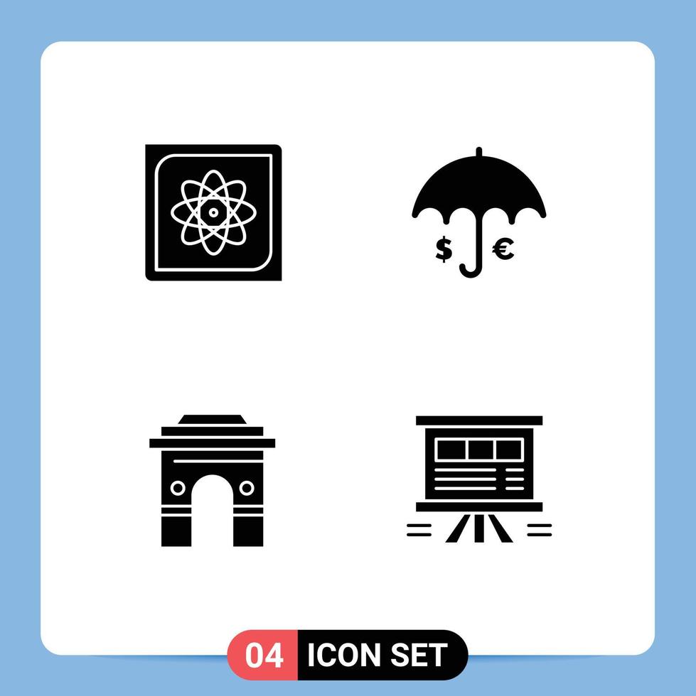 Editable Vector Line Pack of 4 Simple Solid Glyphs of computation save data umbrella global Editable Vector Design Elements