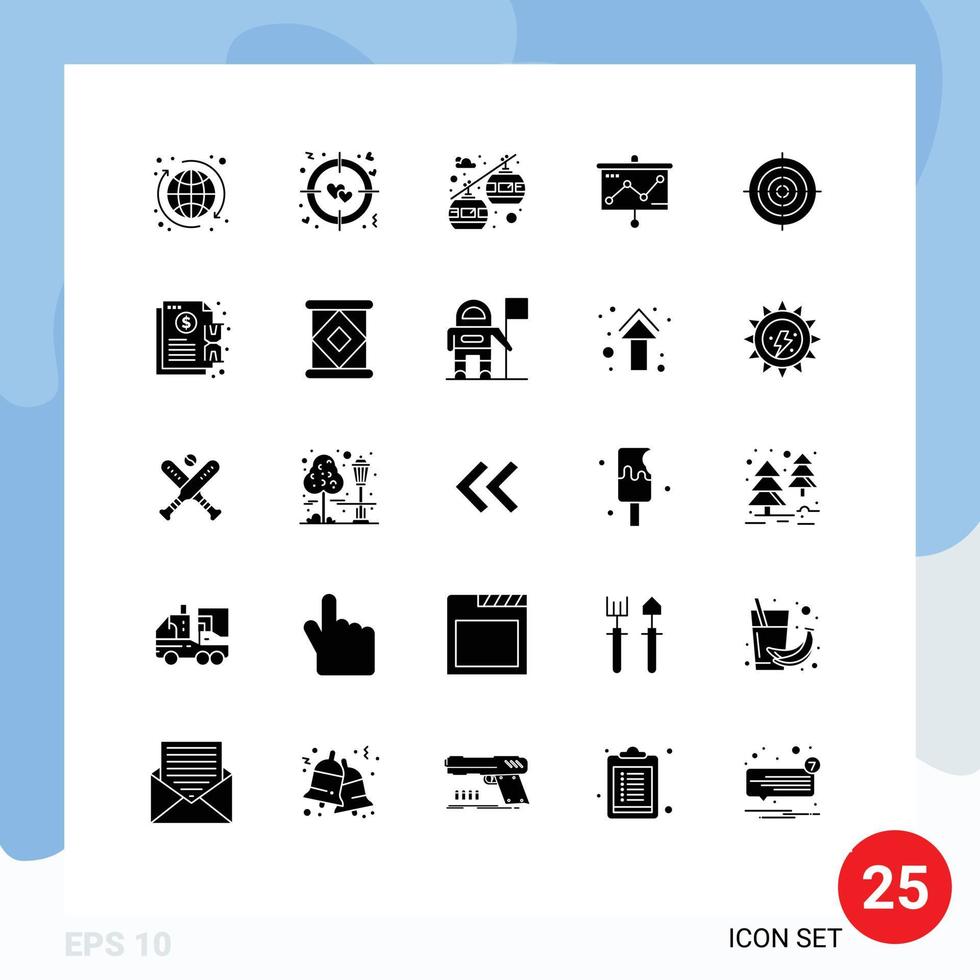 conjunto moderno de 25 glifos y símbolos sólidos, como elementos de diseño de vectores editables de gráficos de objetivos de transporte de objetivos circulares