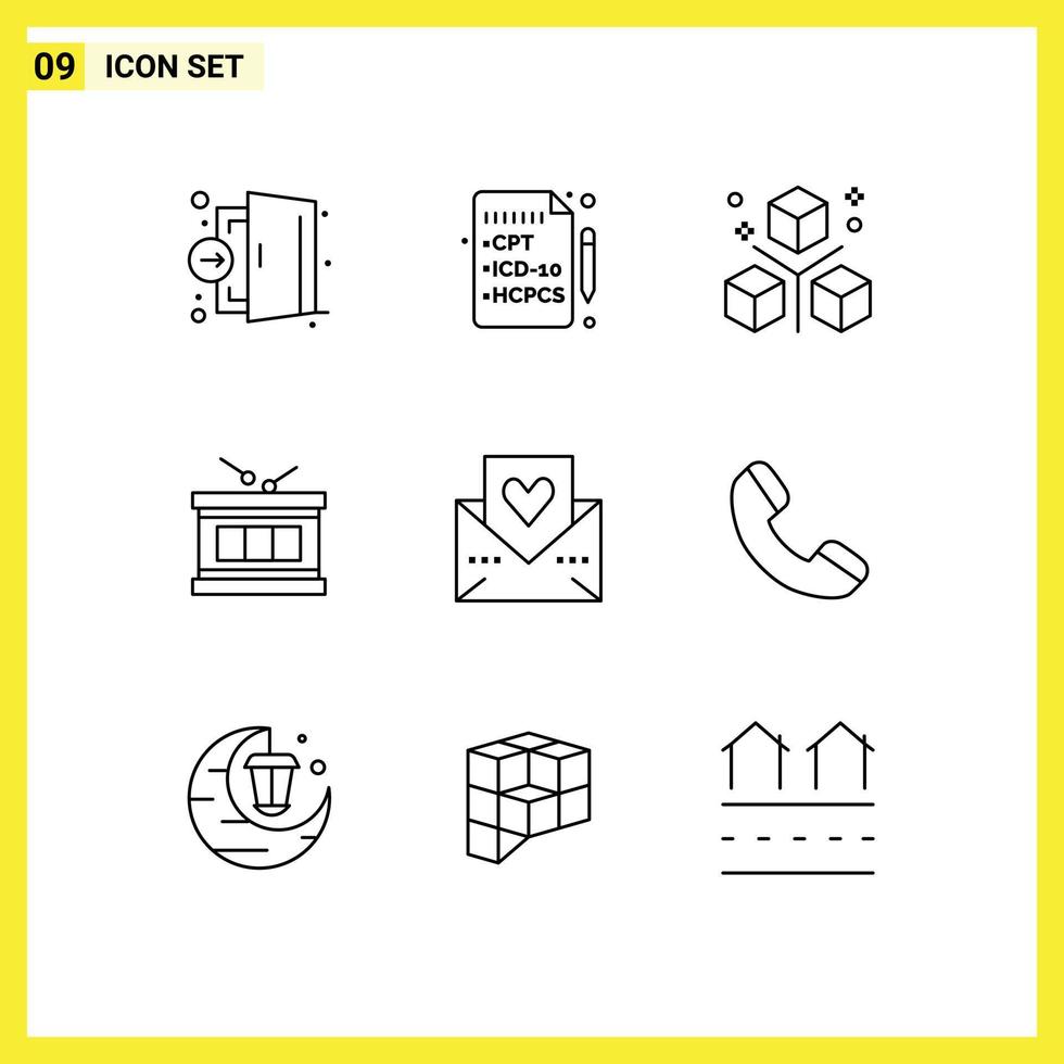 9 Outline concept for Websites Mobile and Apps heart irish coding instrument programing Editable Vector Design Elements