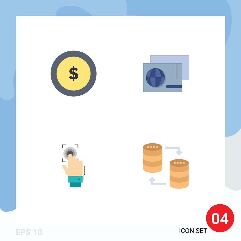 Modern Set of 4 Flat Icons Pictograph of business identity finance passport scan Editable Vector Design Elements
