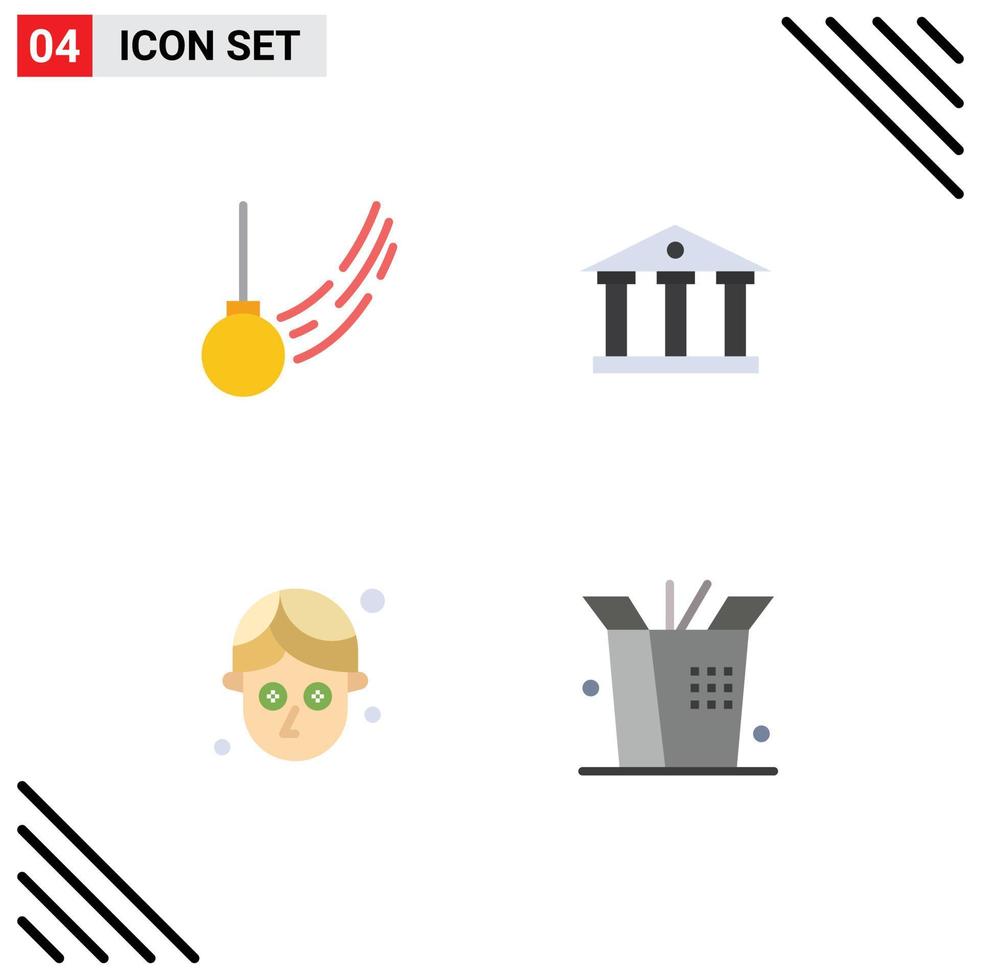 Pack of 4 Modern Flat Icons Signs and Symbols for Web Print Media such as pendulum facial ball building food Editable Vector Design Elements