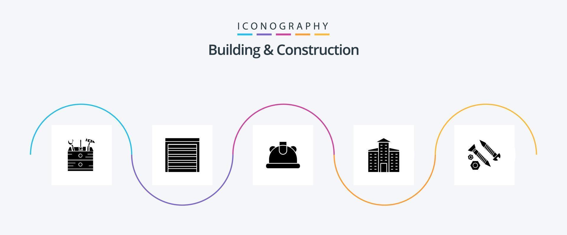 Building And Construction Glyph 5 Icon Pack Including tool. building. building. screws. city vector