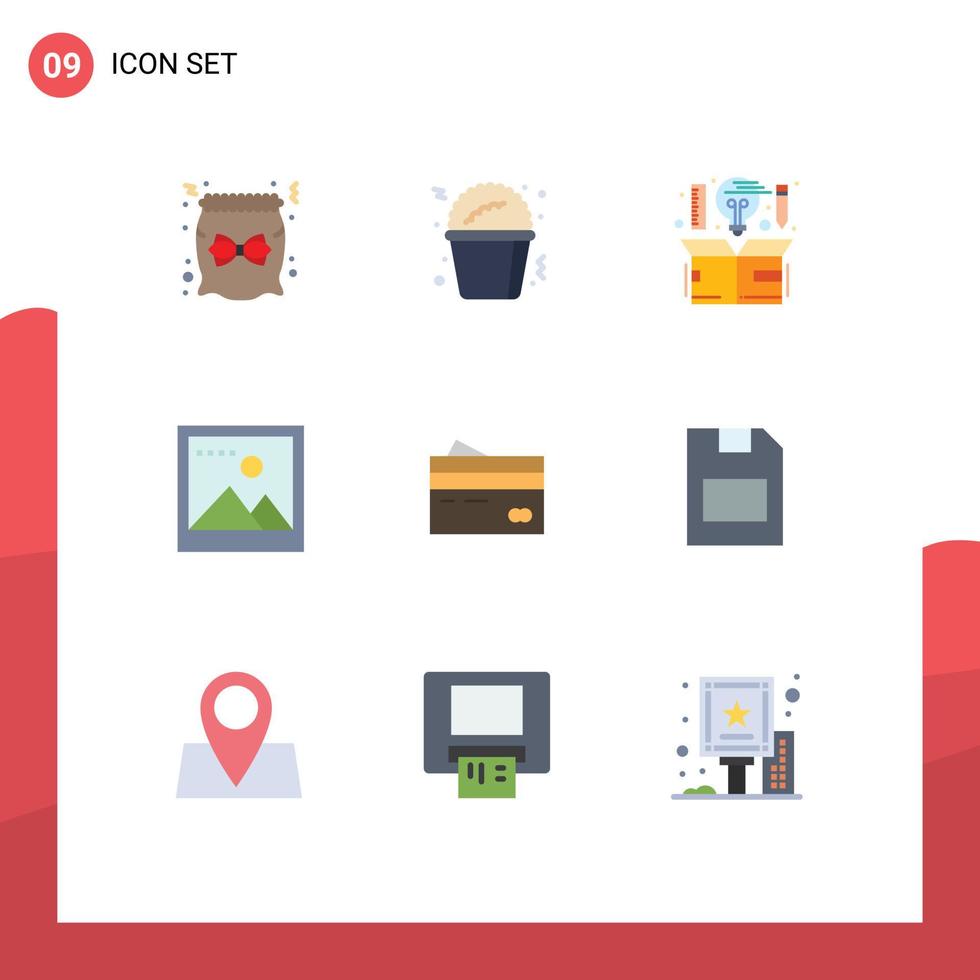 9 Universal Flat Color Signs Symbols of card creditcard creative photo image Editable Vector Design Elements