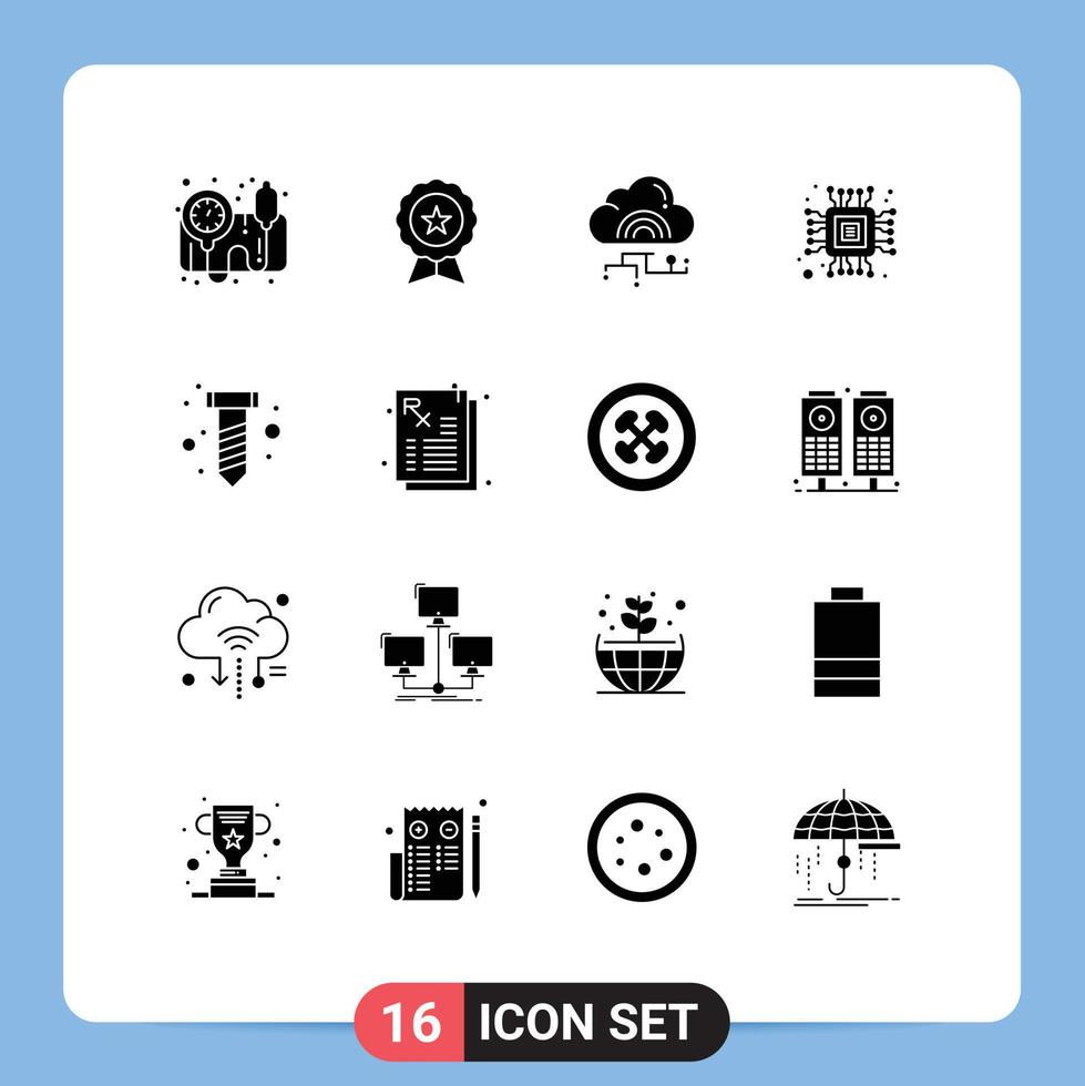 Universal Icon Symbols Group of 16 Modern Solid Glyphs of hardware micro network computer data Editable Vector Design Elements