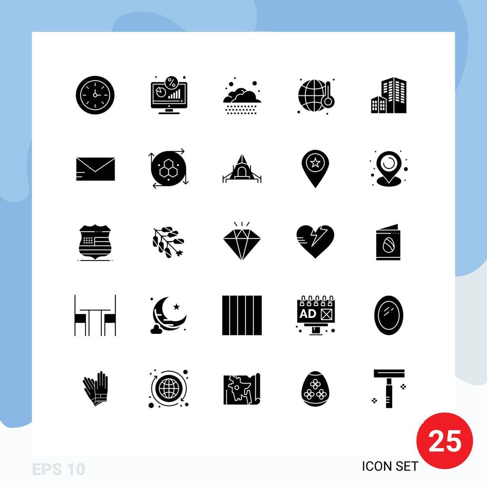 Mobile Interface Solid Glyph Set of 25 Pictograms of construction architecture cloud world pollution Editable Vector Design Elements