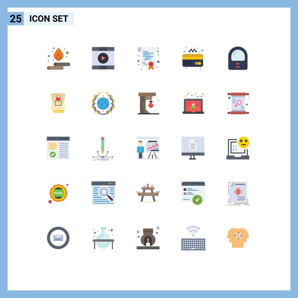 Pictogram Set of 25 Simple Flat Colors of ring helmet certification astronaut card Editable Vector Design Elements