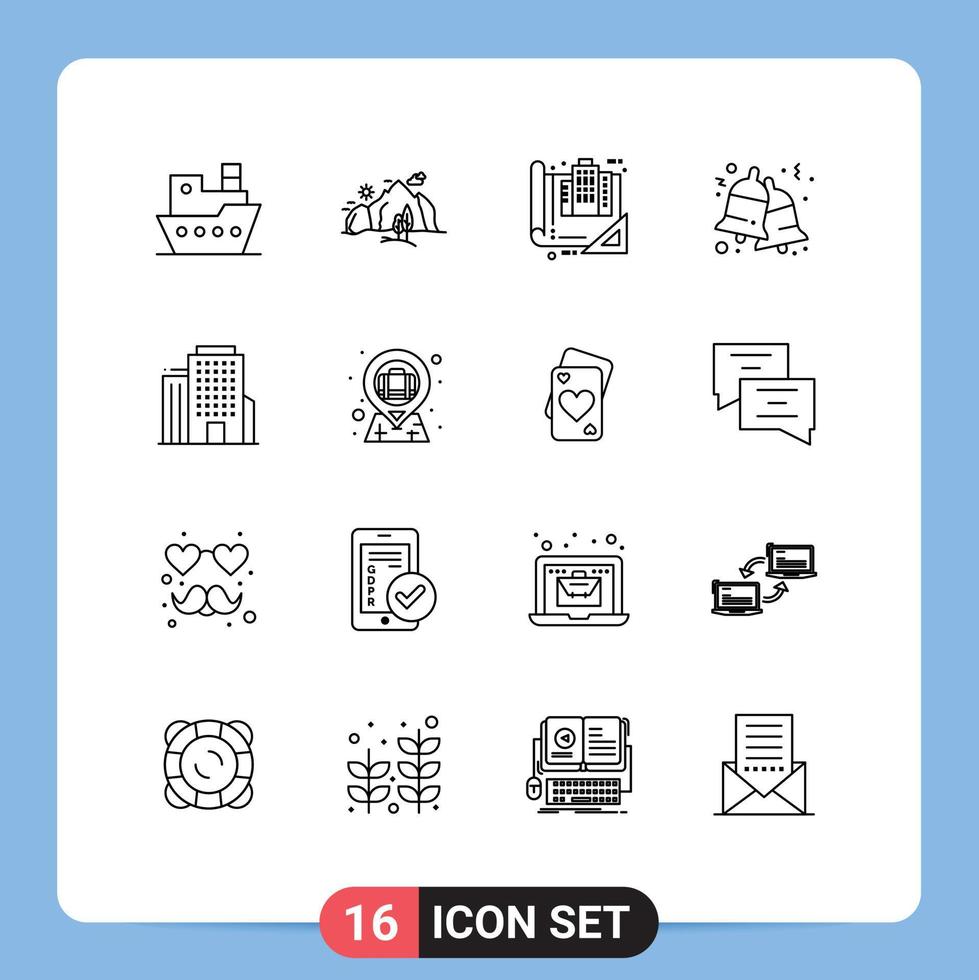 Set of 16 Commercial Outlines pack for jingle bells tree bell construction Editable Vector Design Elements