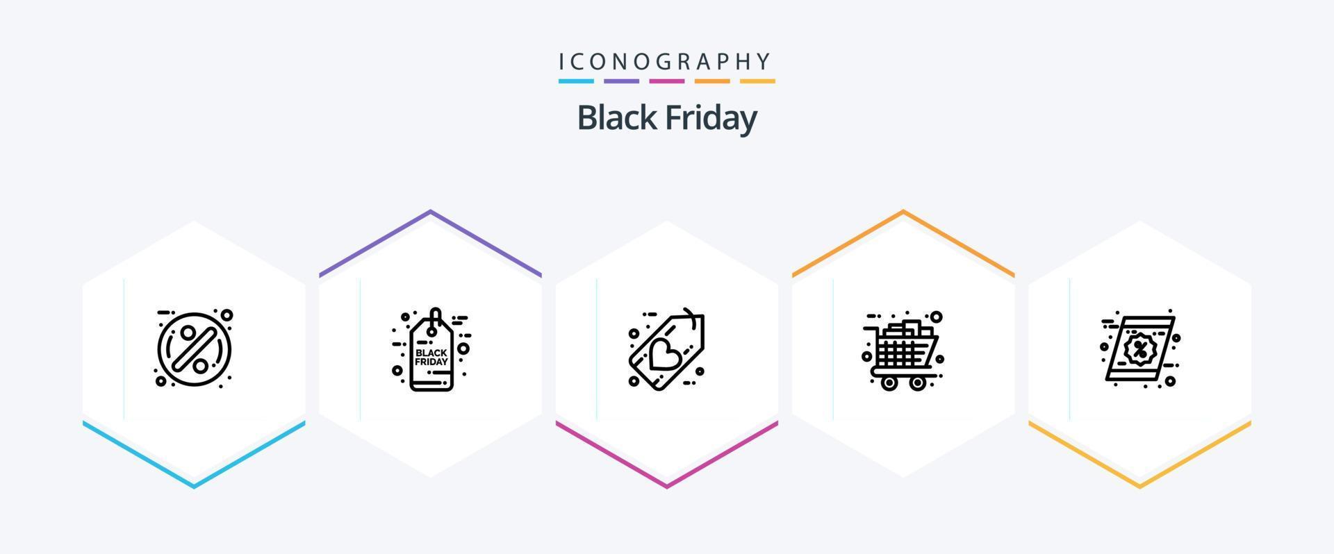 paquete de iconos de 25 líneas de viernes negro que incluye compras. comprar. negro. viernes negro amar vector